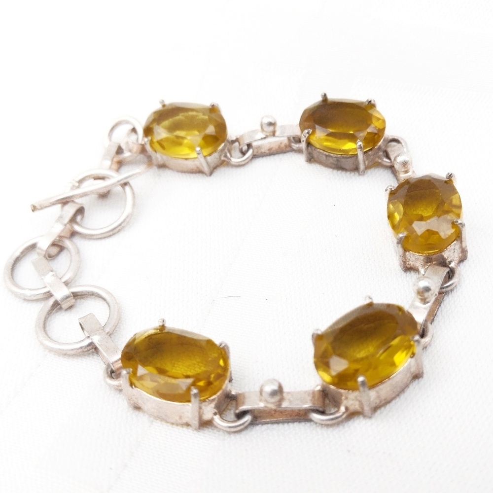 Vintage Faceted Citrine & Sterling Silver Toggle Bracelet